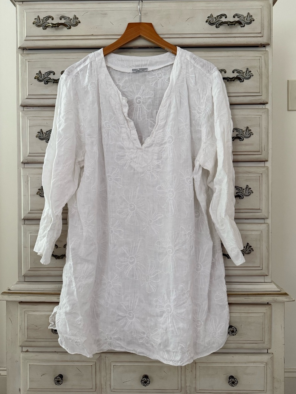 Russ Berens White Linen Euro Summer Tunic Top